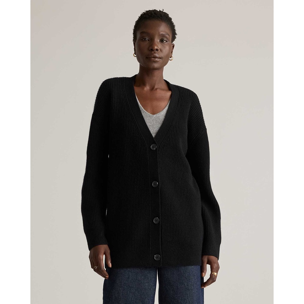 Quince Mongolian Cashmere Oversized Boyfriend Cardigan Sweater in Black Size XS